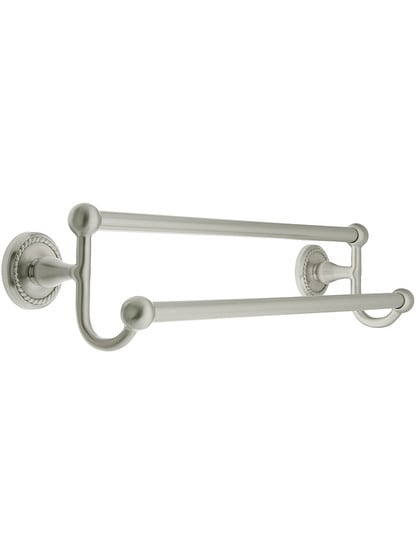 18 inch Brass Double Towel Bar with Rope Rosettes in Satin Nickel.